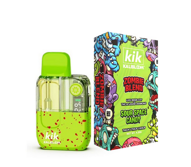 Kalibloom Kik - Zombie Blend Disposable Liquid Diamonds | 4.2G featuring THC-A, THC-H, THC-P, and HHC-P.